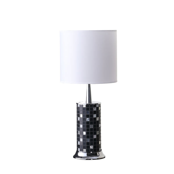 24 Jon Chrome Bohemian Black Glass Mosaic Modern Pillar Table Lamp