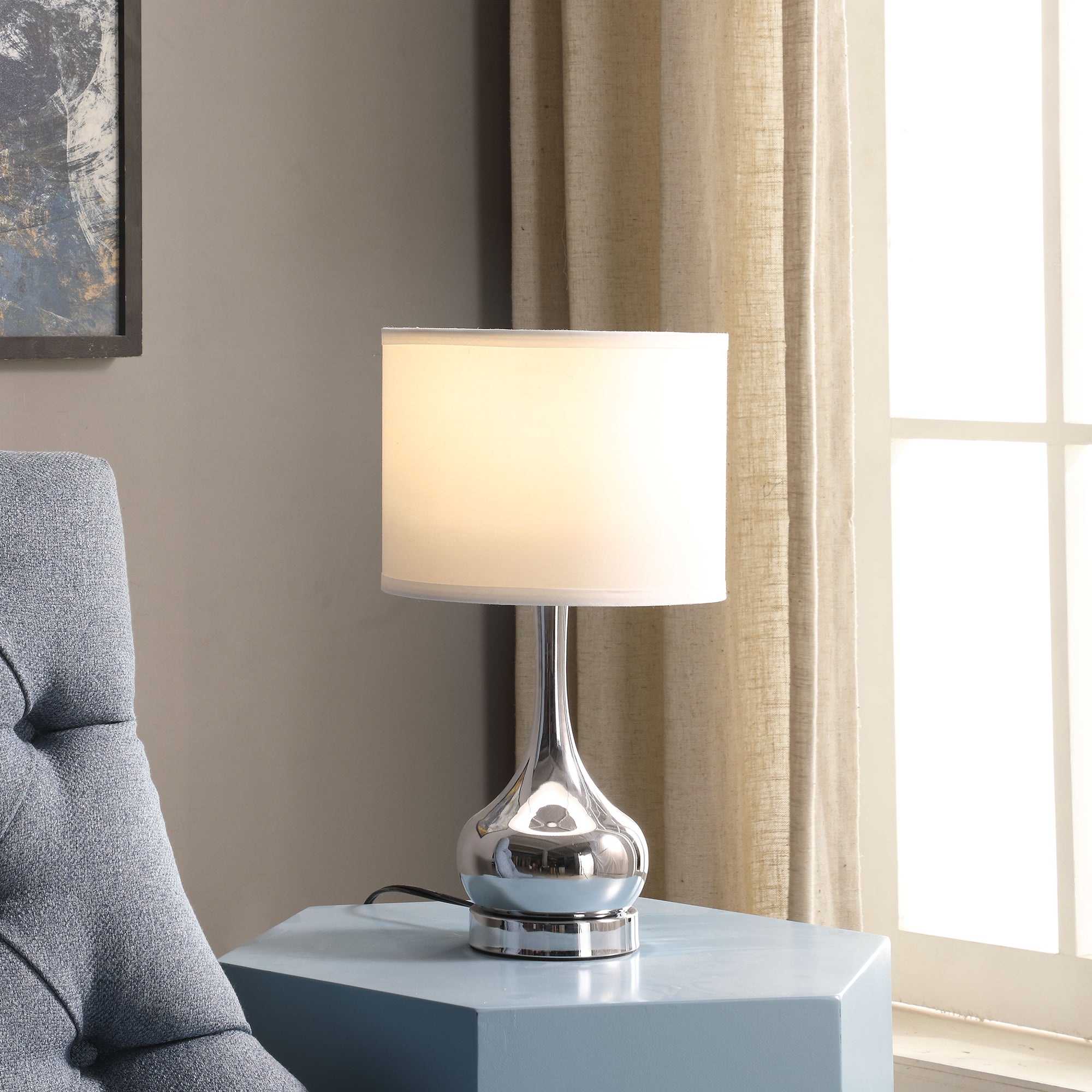 18.75" In Corrine Polished Silver Mid Century Table Lamp