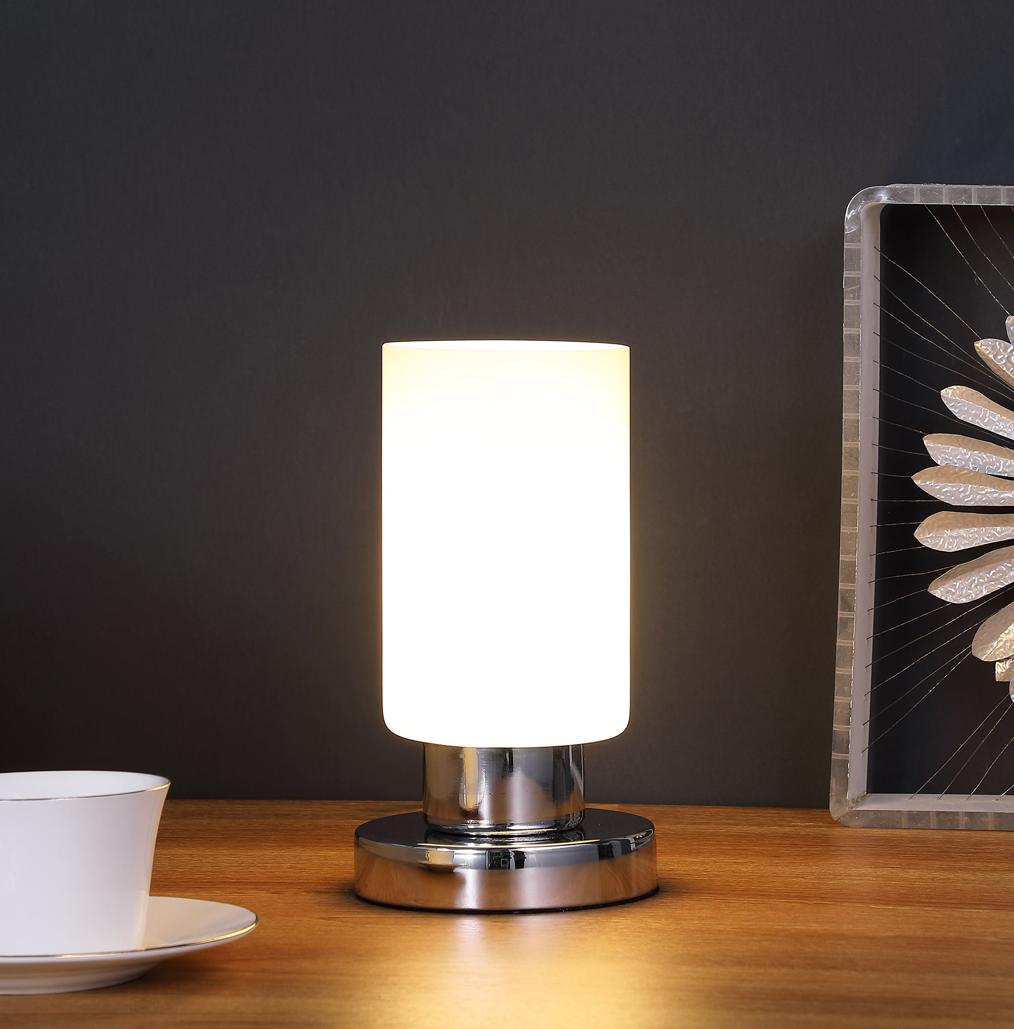 8.75" In Elli Glass Uplight  Touch-on Cylinder Metal Table Lamp-zoom-4