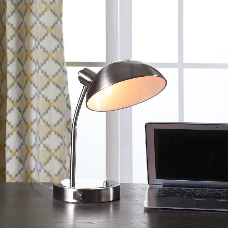 13.75" In Leone Flexible Neck Silver Metal Student Task Desk Lamp W/ Usb Port-zoom-