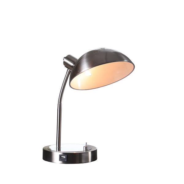 13.75 In Leone Flexible Neck Silver Metal Student Task Desk Lamp W/ Usb Port