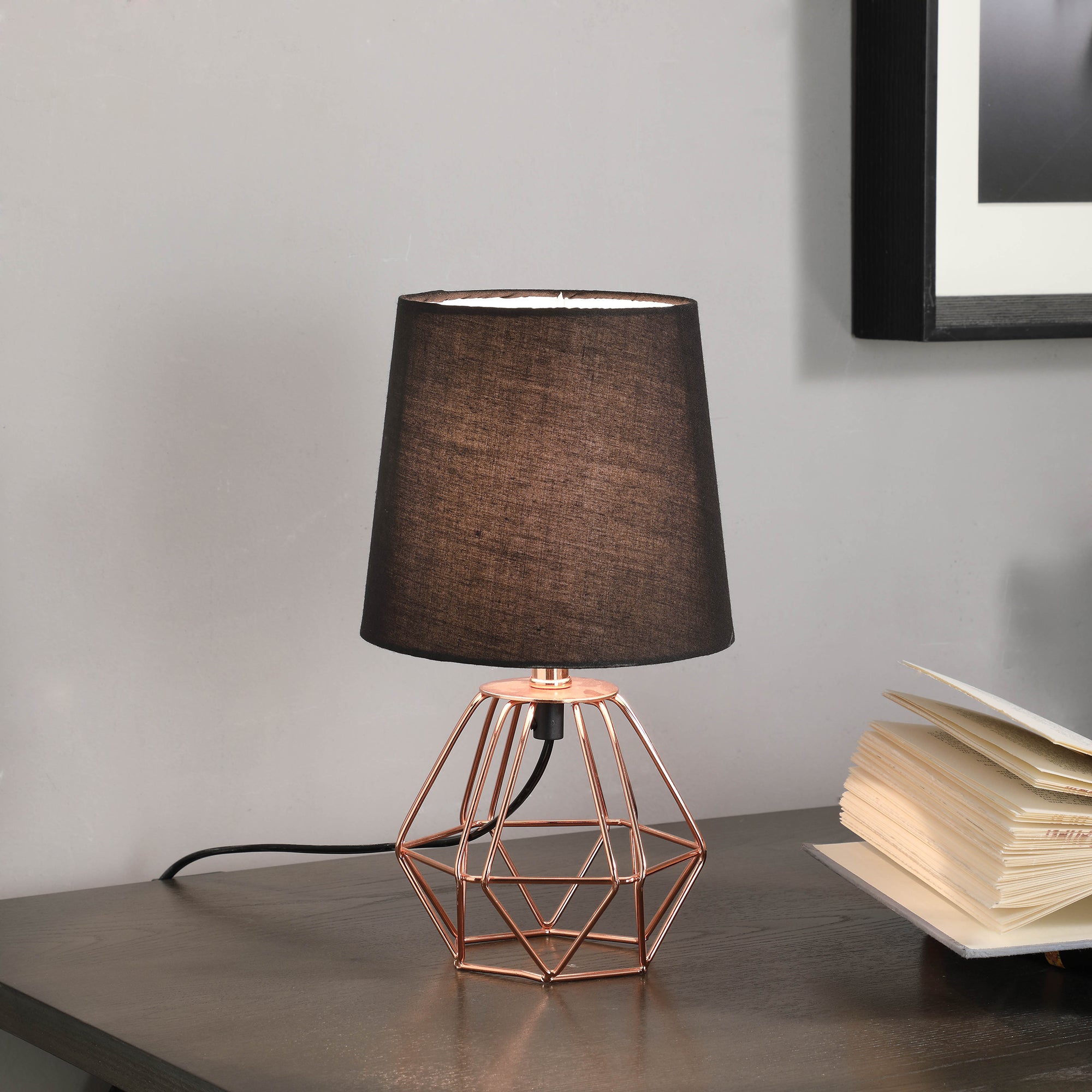 11.25" In Wesley Geometric Copper Metal Wire Hexagon Table Lamp-zoom-1
