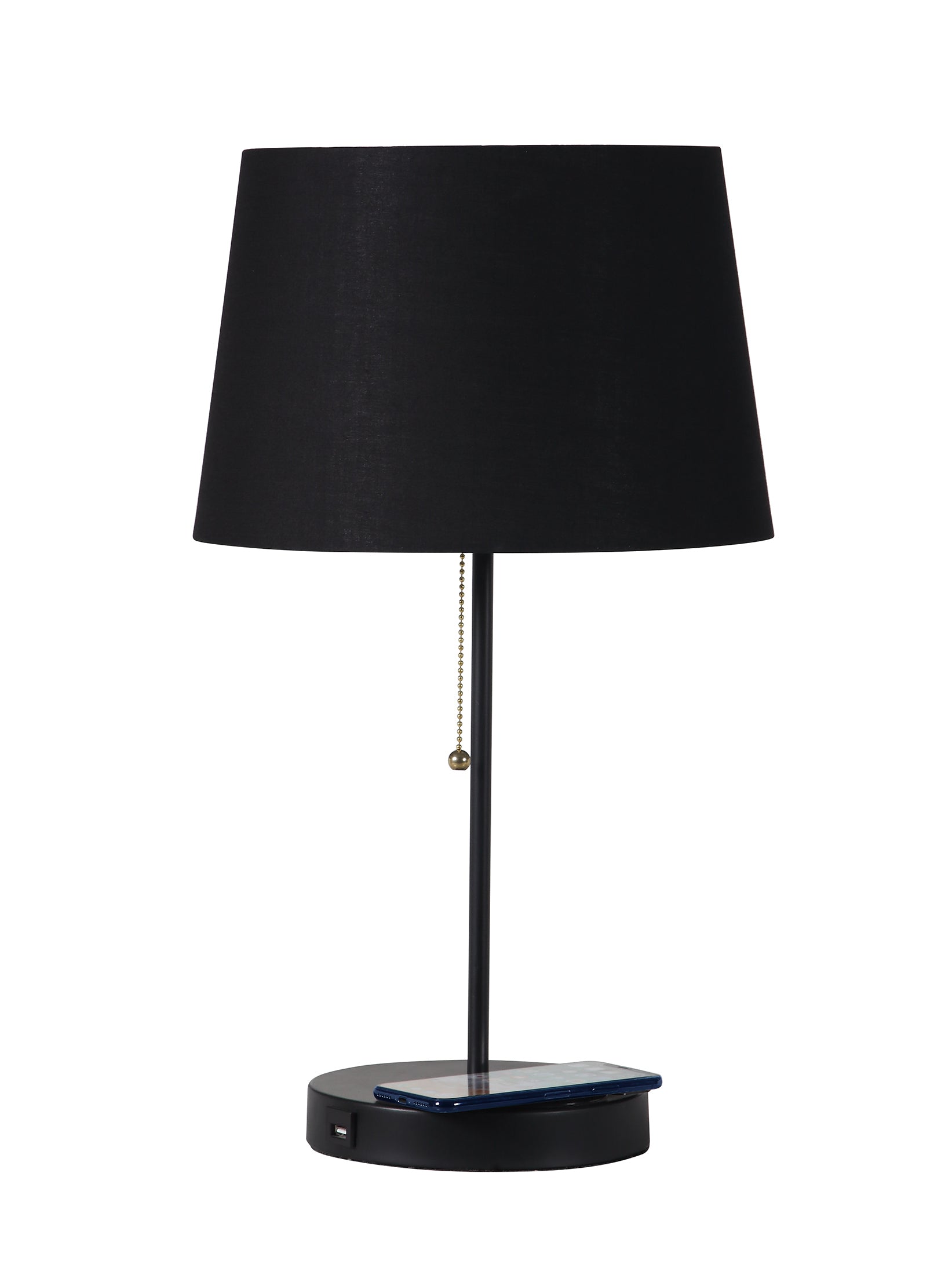 20.75" In Sterling Matte Non-gloss Table Lamp W/ Wireless Charging Station And Usb Port Black