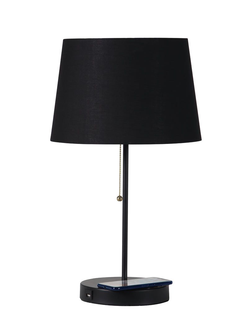 20.75" In Sterling Matte Non-gloss Table Lamp W/ Wireless Charging Station And Usb Port Black-zoom-