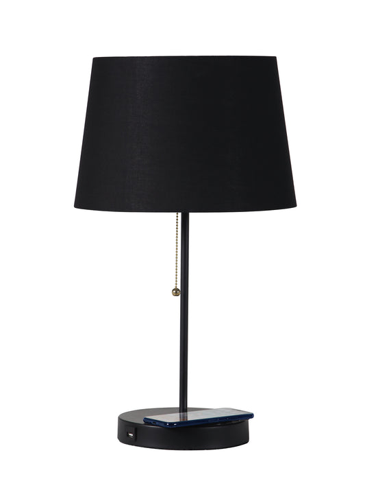 20.75" In Sterling Matte Non-gloss Table Lamp W/ Wireless Charging Station And Usb Port Black
