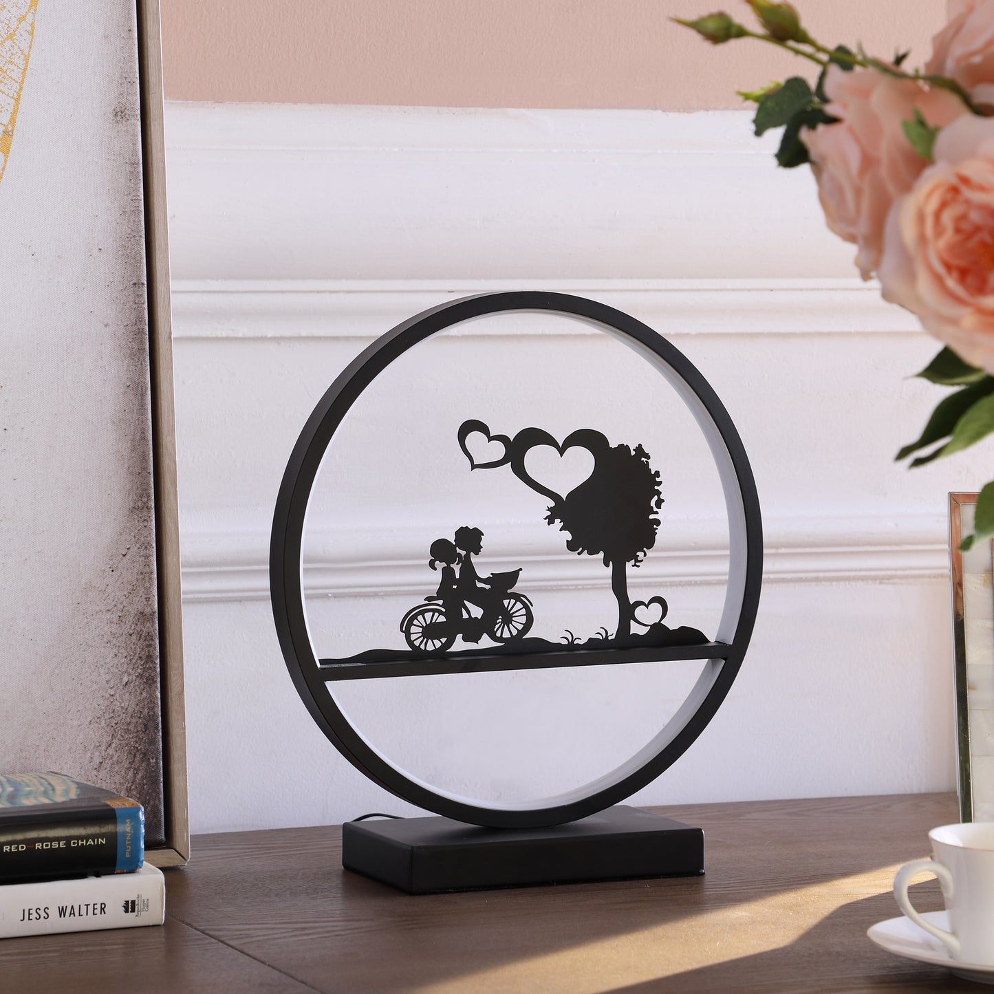 13" In Girl And Boy On Bicycle Led Accent Table Lamp