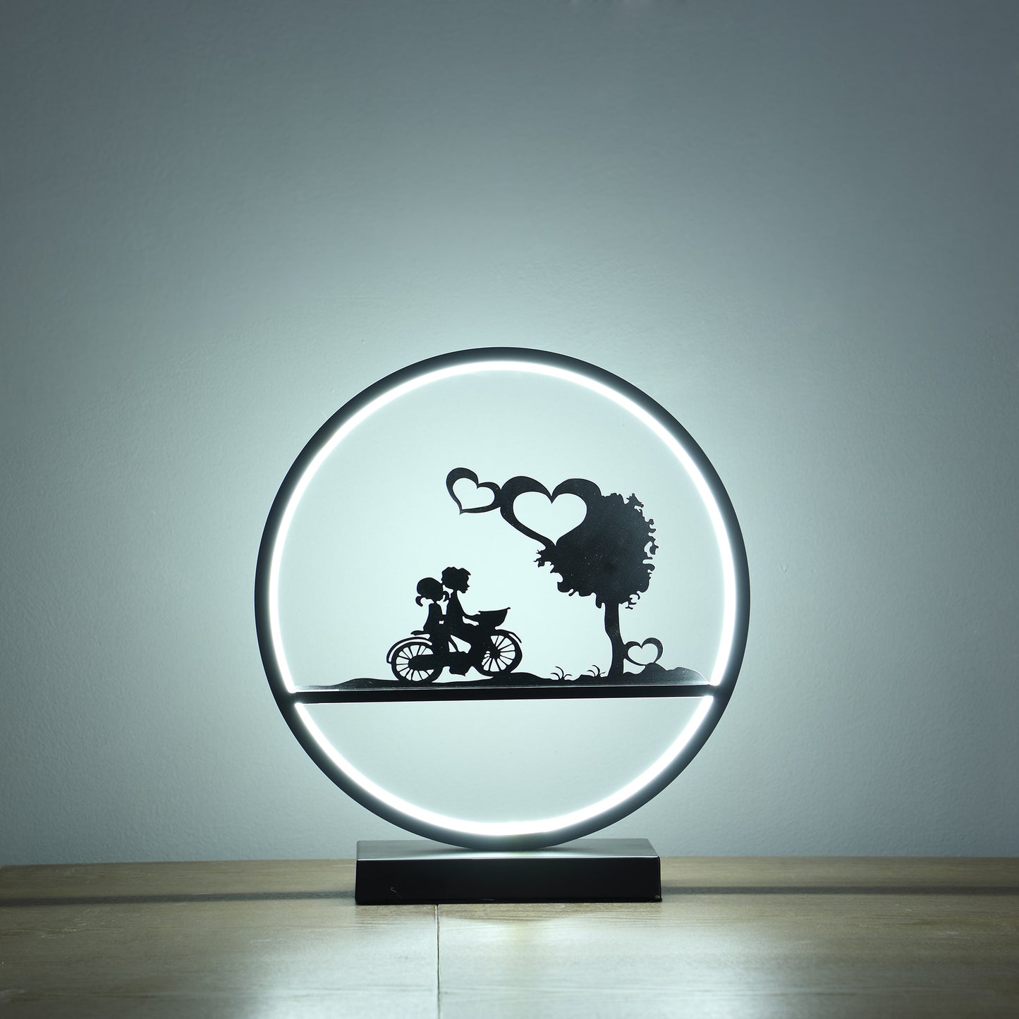 13" In Girl And Boy On Bicycle Led Accent Table Lamp