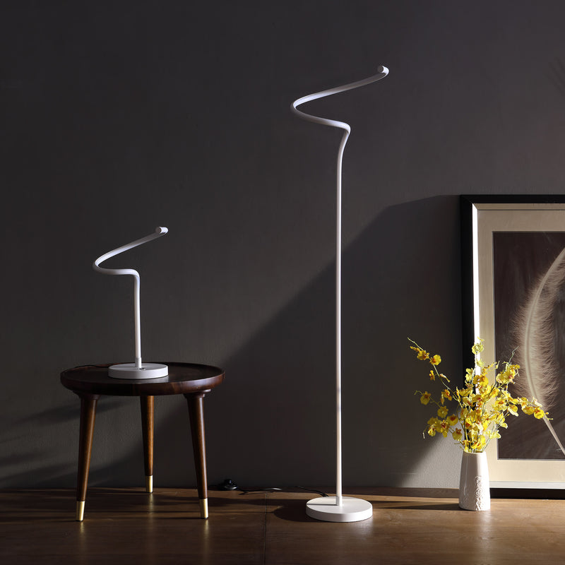52.5" In Led Matte White Curvilinear S-Curve Spiral Tube Angled Floor Lamp-zoom-