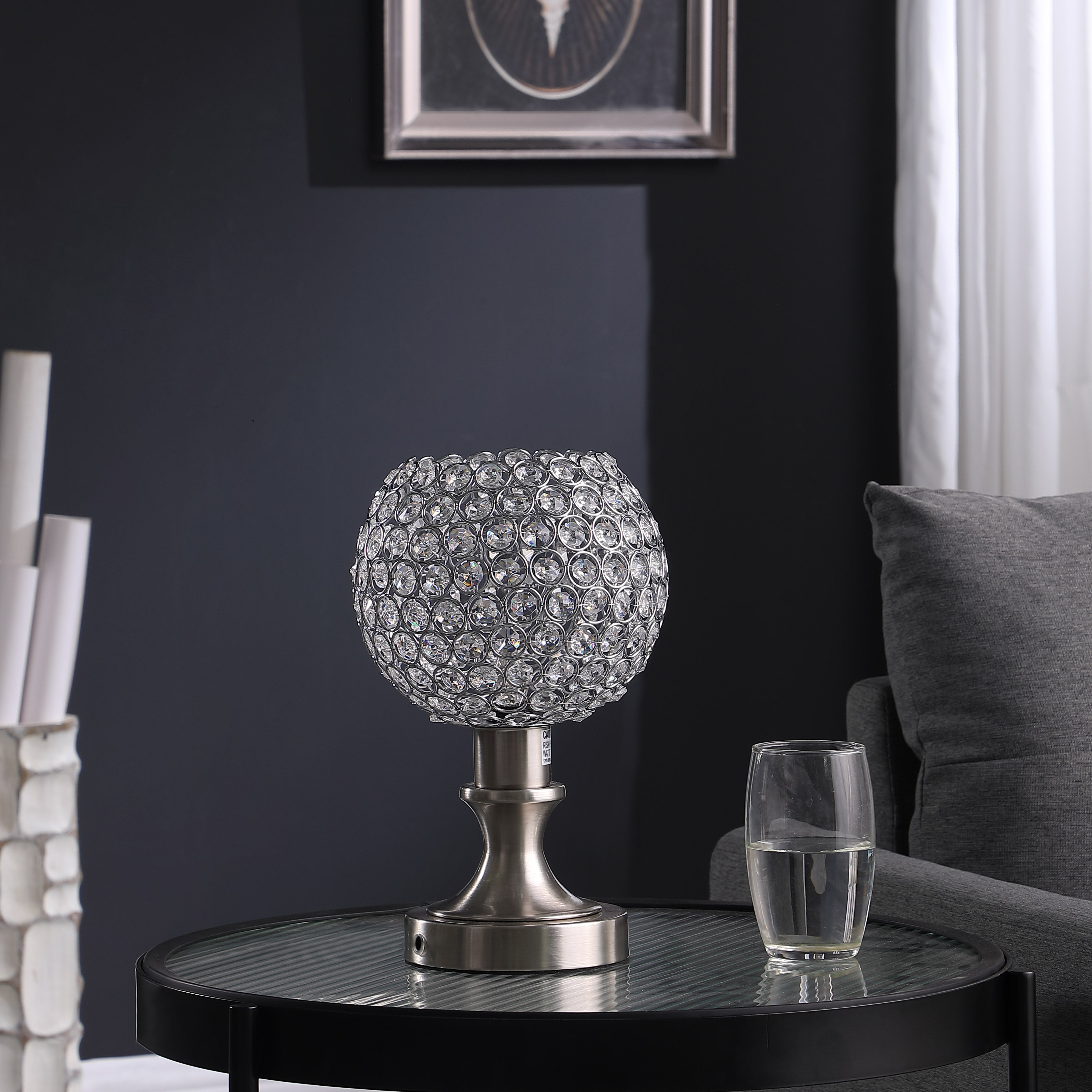 11.5" In Crystal Inspired Sequin Elise Uplight Brush Silver Table Lamp-zoom-3