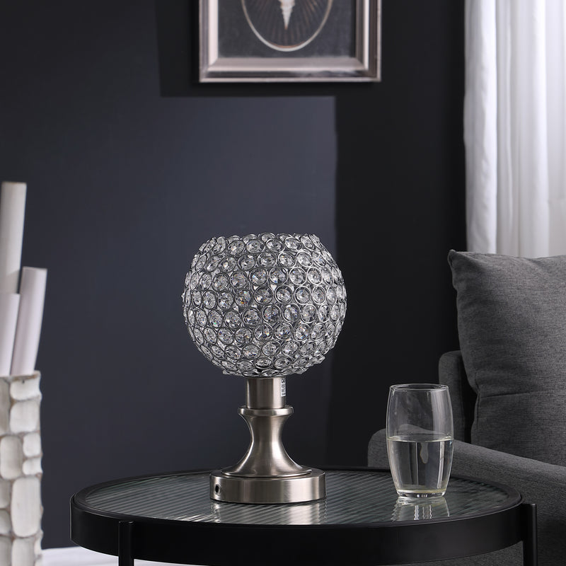 11.5" In Crystal Inspired Sequin Elise Uplight Brush Silver Table Lamp-zoom-