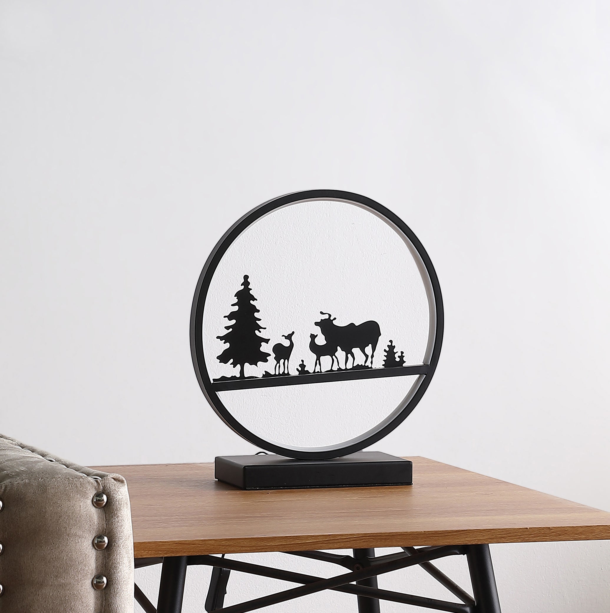 12.75" Deer Family Led Black Table Lamp-zoom-3