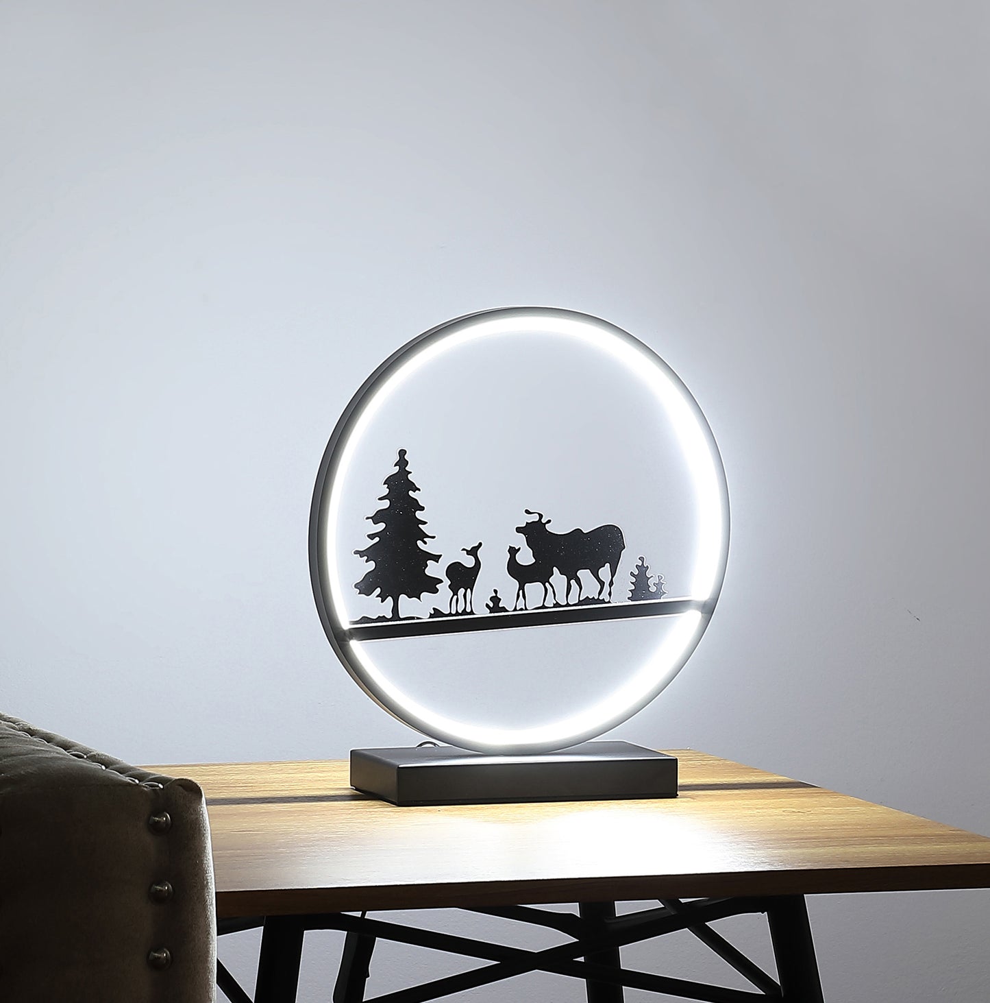 12.75" Deer Family Led Black Table Lamp