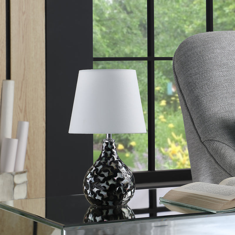 11.5" In Modern Black Seashell Swirl Pattern Mini Polyresin Table Lamp-zoom-