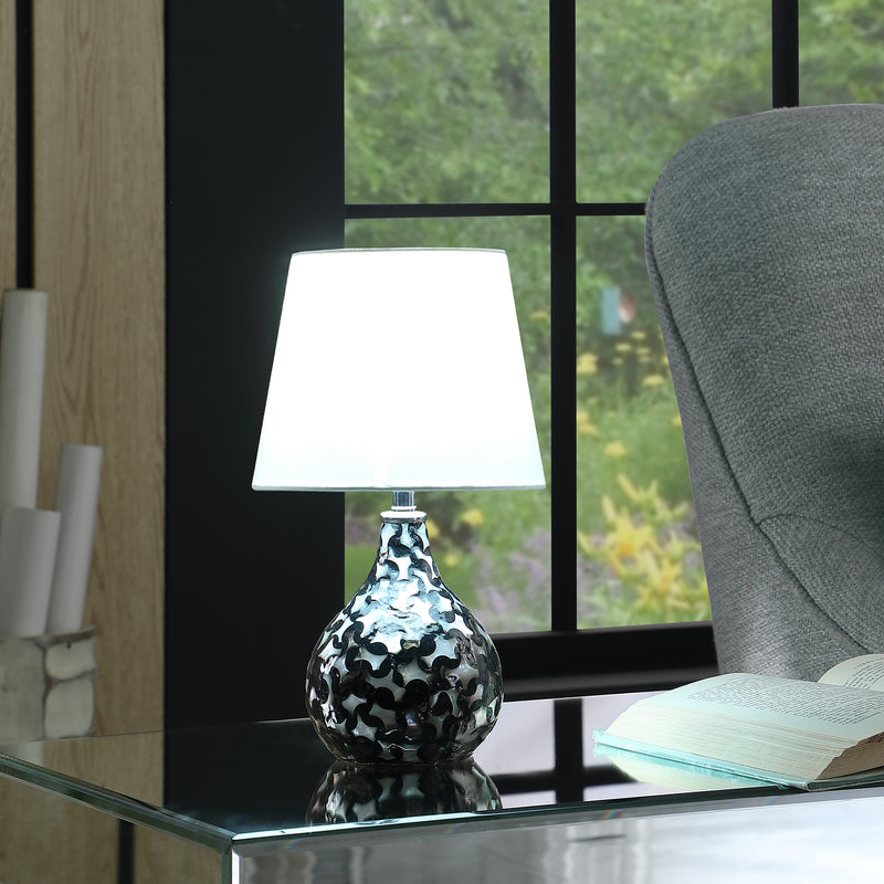 11.5" In Modern Black Seashell Swirl Pattern Mini Polyresin Table Lamp-zoom-