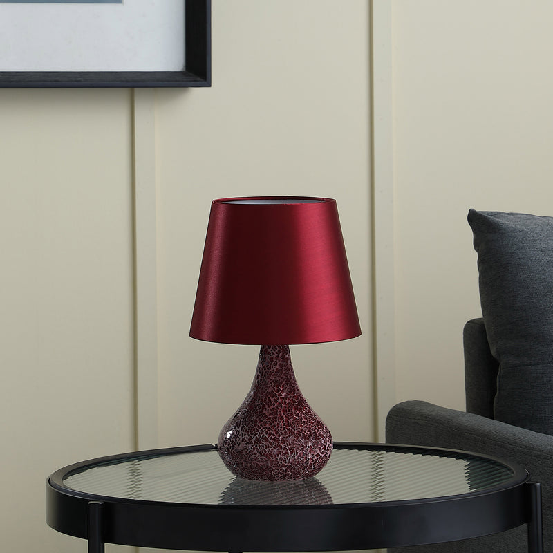 11" In Mosaic Red/pink Glass Pattern Mini Polyresin Table Lamp-zoom-