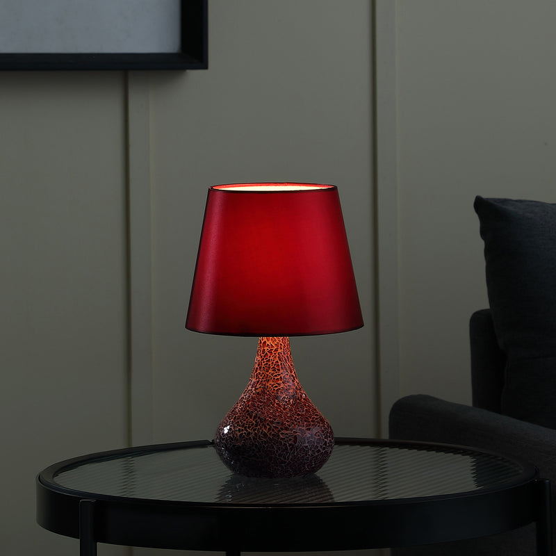 11" In Mosaic Red/pink Glass Pattern Mini Polyresin Table Lamp-zoom-