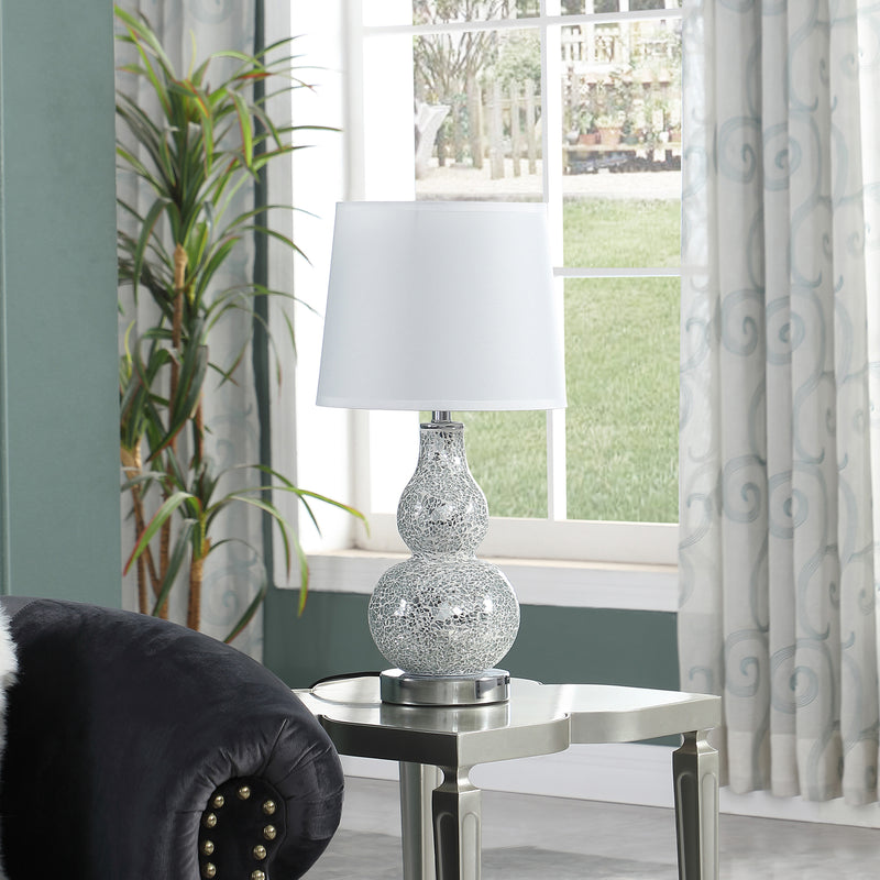 19.5" In Mirror Glass Mosaic Silver Chrome Polyresin Table Lamp-zoom-