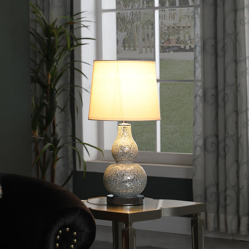 19.5" In Mirror Glass Mosaic Silver Chrome Polyresin Table Lamp-zoom-
