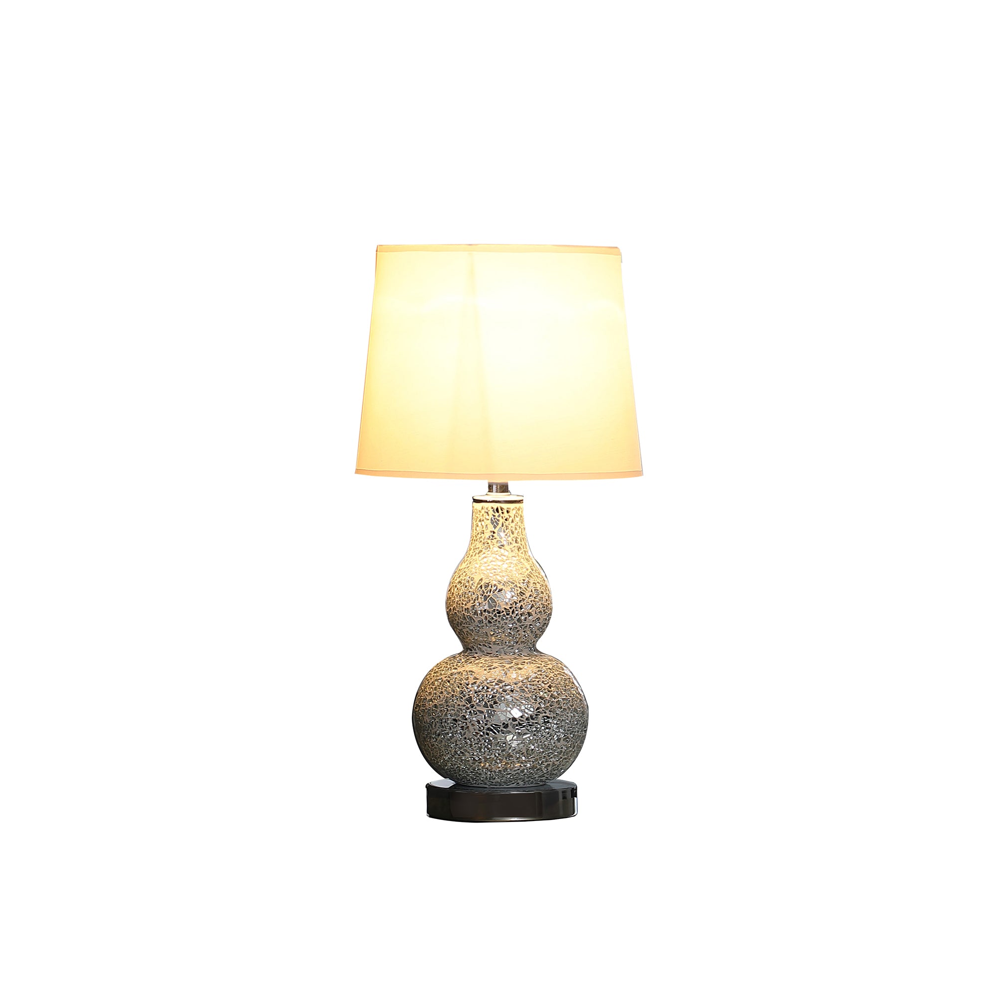 19.5" In Mirror Glass Mosaic Silver Chrome Polyresin Table Lamp-zoom-2