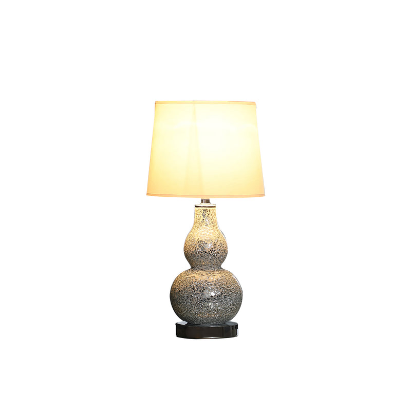 19.5" In Mirror Glass Mosaic Silver Chrome Polyresin Table Lamp-zoom-