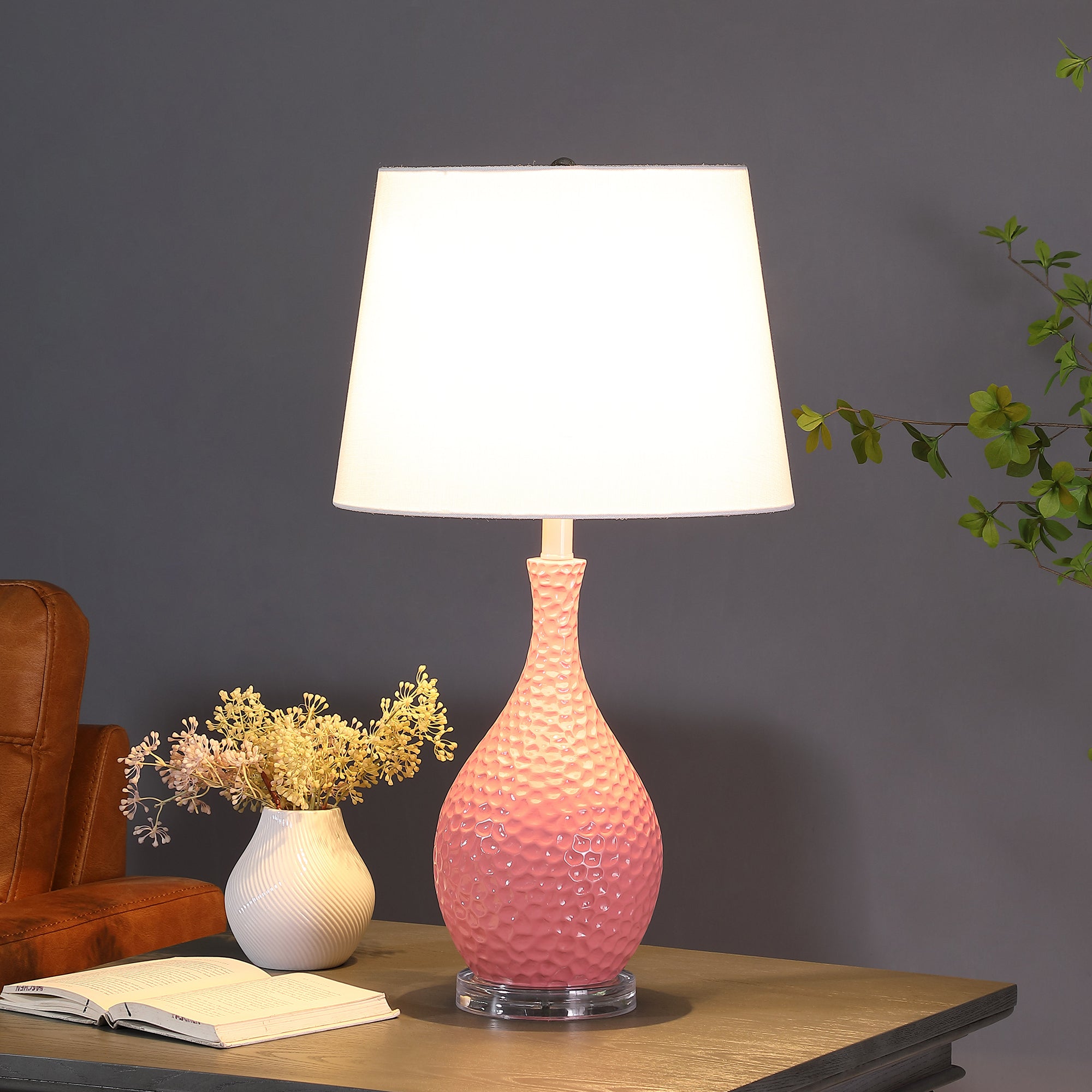 28" In Pink Telli Pebble Mid Century Resin Table Lamp-zoom-4