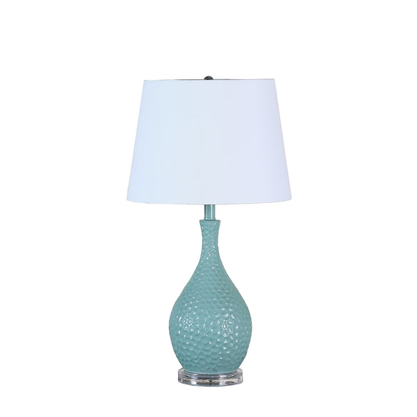 28 In Teal Telli Pebble Mid Century Resin Table Lamp