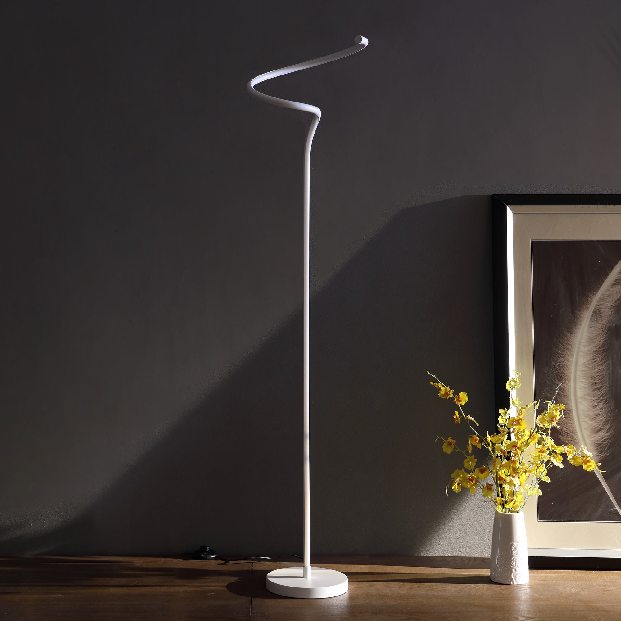 52.5" In Led Matte White Curvilinear S-Curve Spiral Tube Angled Floor Lamp-zoom-3