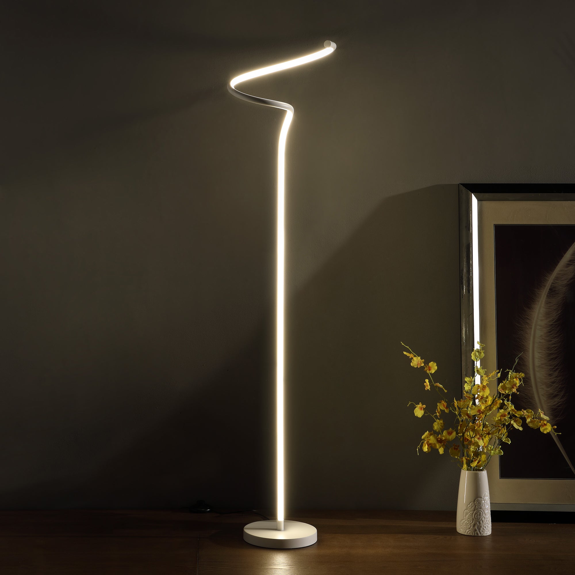 52.5" In Led Matte White Curvilinear S-Curve Spiral Tube Angled Floor Lamp-zoom-4