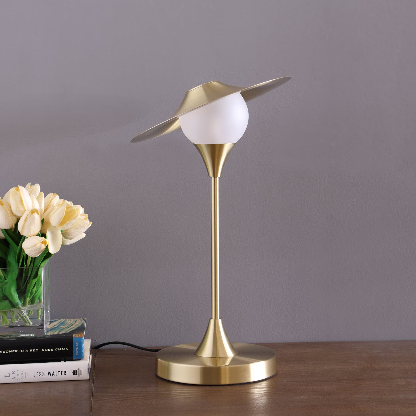 16" In Kelsey Led Brush Gold Exposed Shade Touch-on Table Lamp