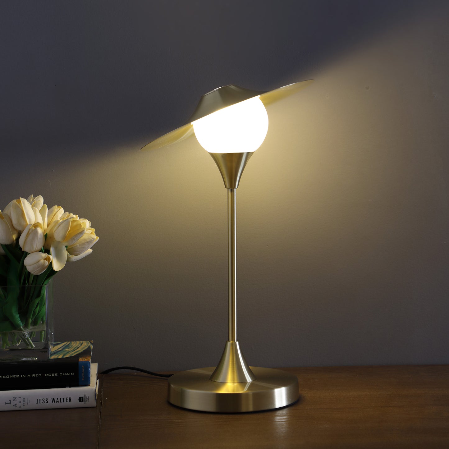 16" In Kelsey Led Brush Gold Exposed Shade Touch-on Table Lamp