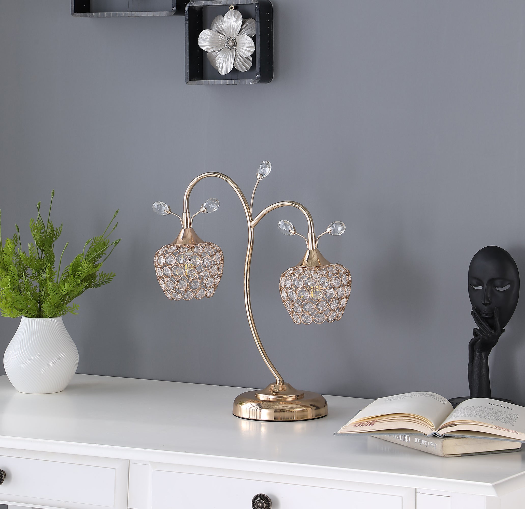 17.25" In Rose Gold 2-floral Bell Glam Metal Table Lamp-zoom-3