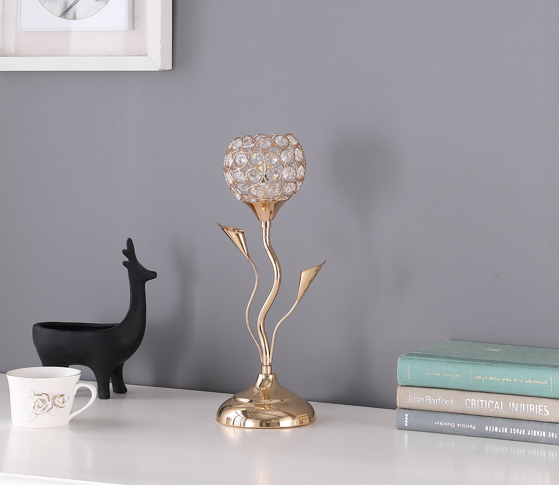 14" In Rose Gold Floral Bell Glam Metal Table Lamp-zoom-3