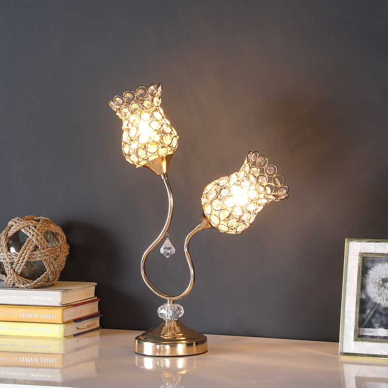 18.75" In Rose Gold 2-floral Trumpet Glam Metal Table Lamp-zoom-