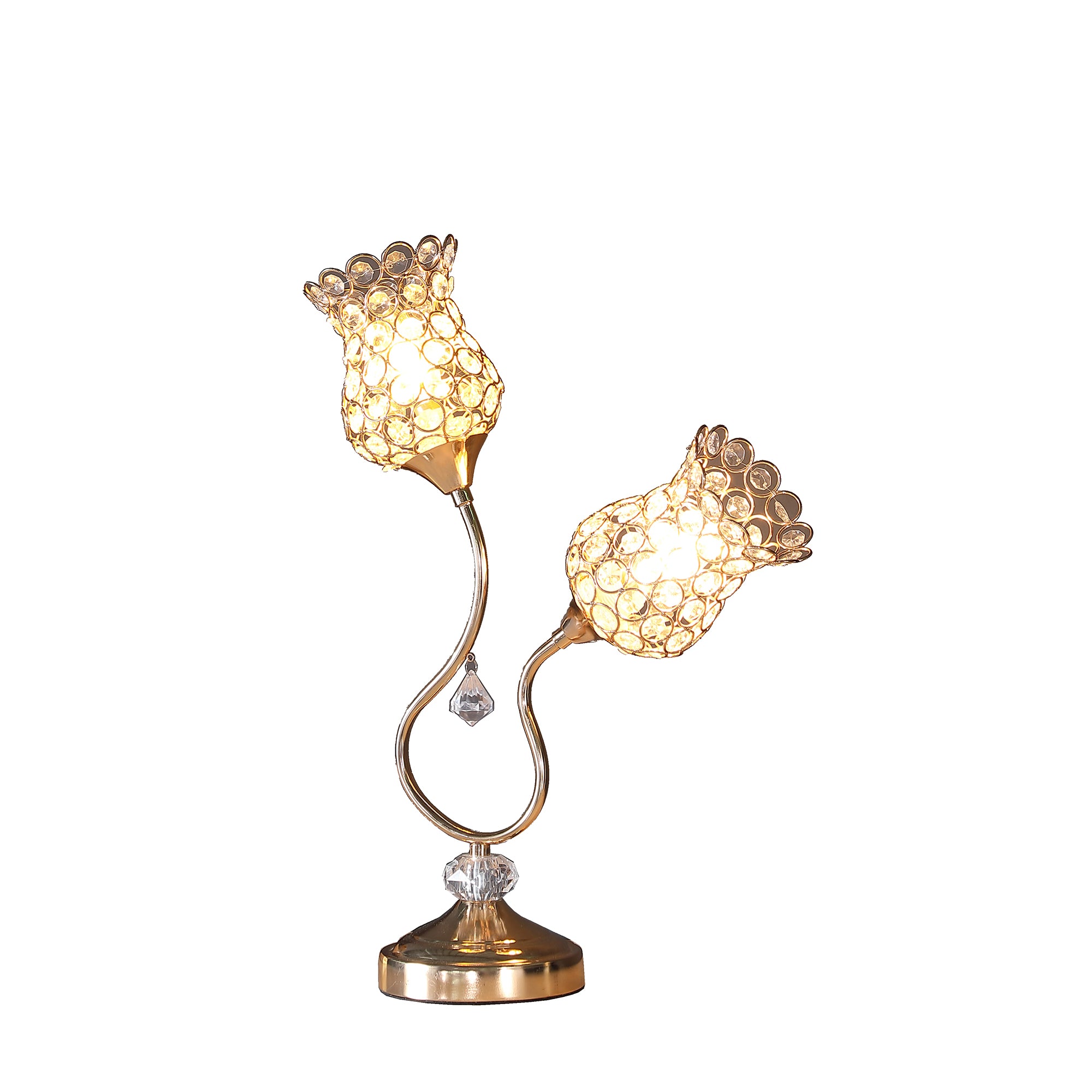 18.75" In Rose Gold 2-floral Trumpet Glam Metal Table Lamp-zoom-2