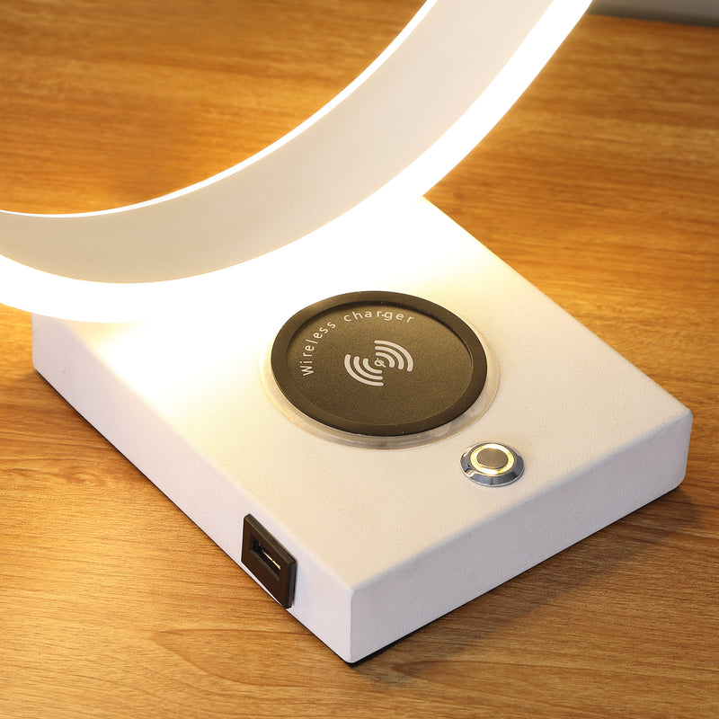 13.5" In C Shape Led W/ Usb/wireless Charger Port Table Lamp-zoom-