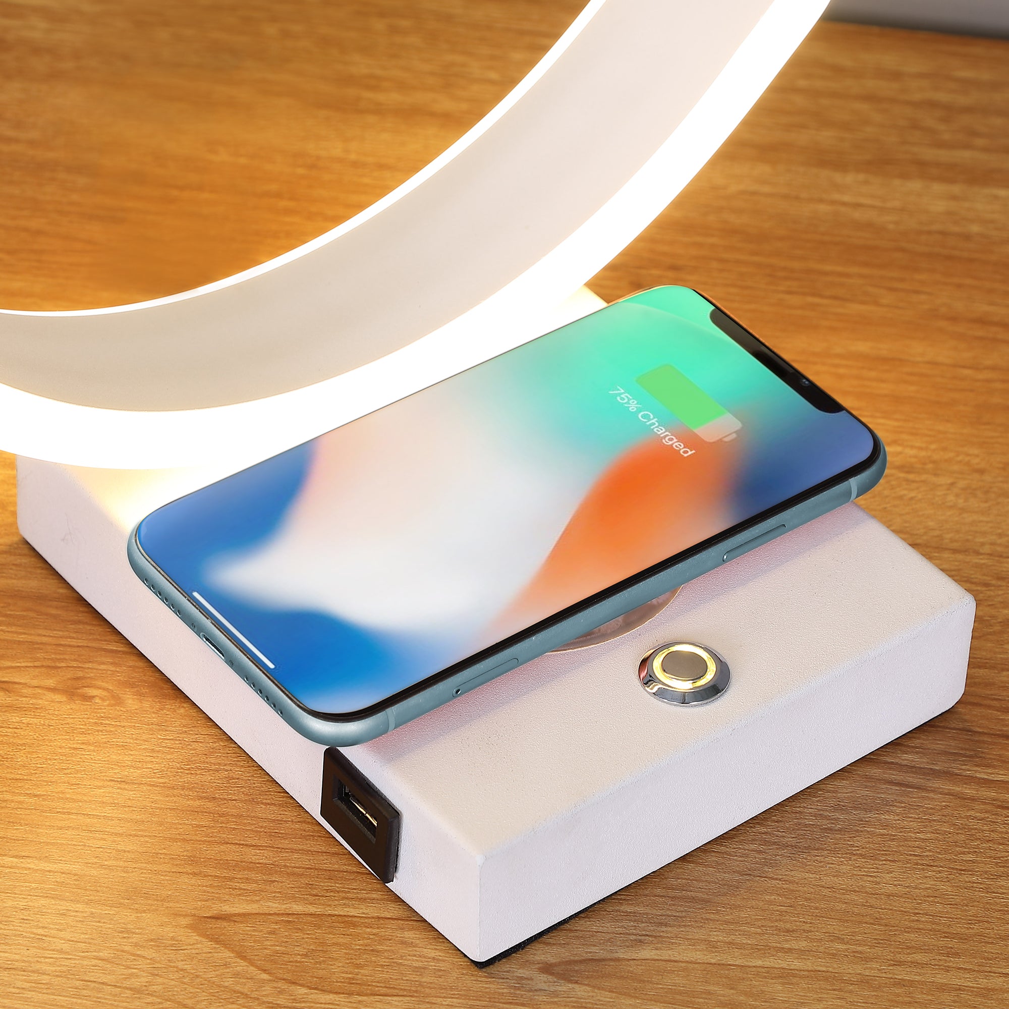 13.5" In C Shape Led W/ Usb/wireless Charger Port Table Lamp-zoom-4