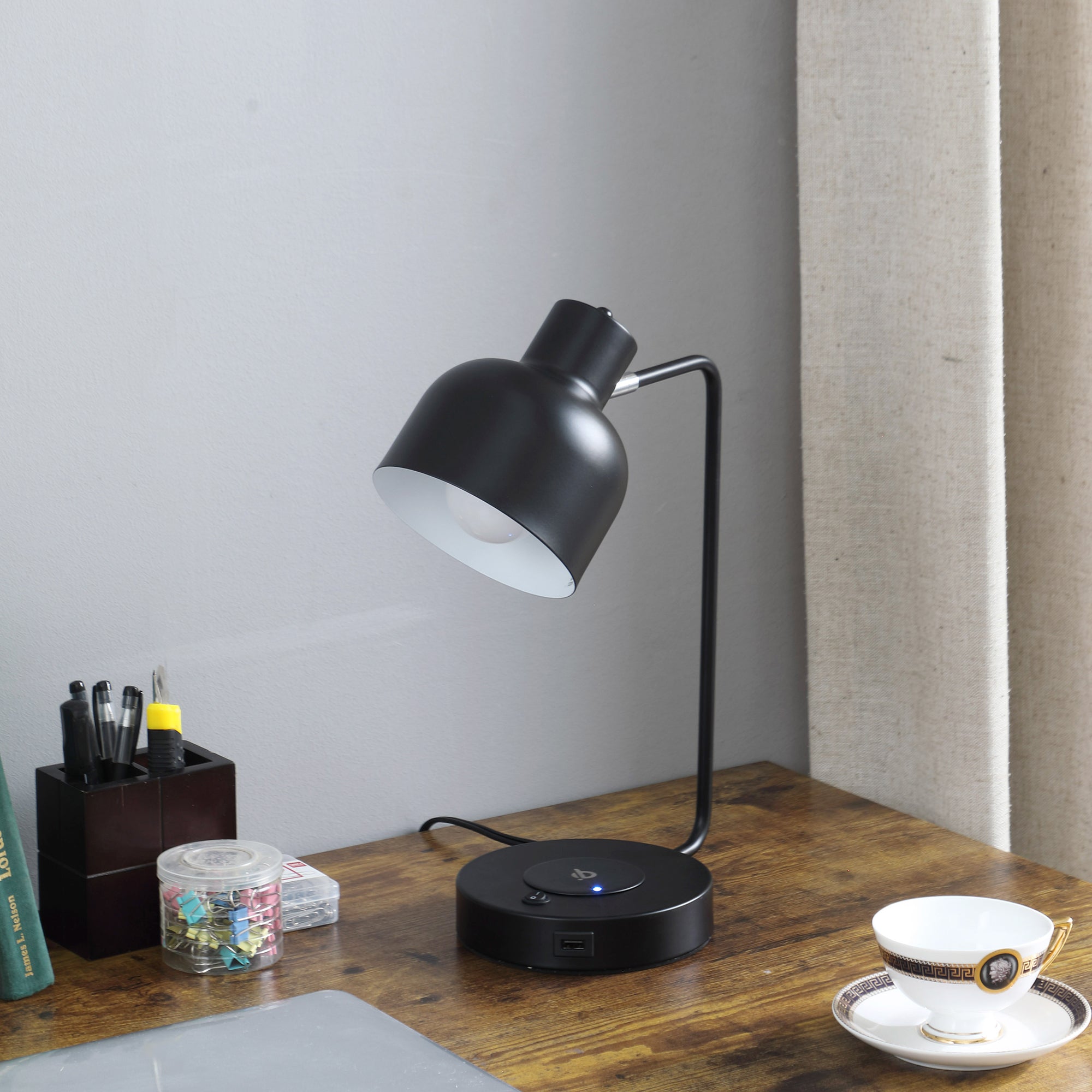 15.25"In Vadim Black Adjustable Student Desk Task Table Lamp W/ Charging Usb Port Station-zoom-3