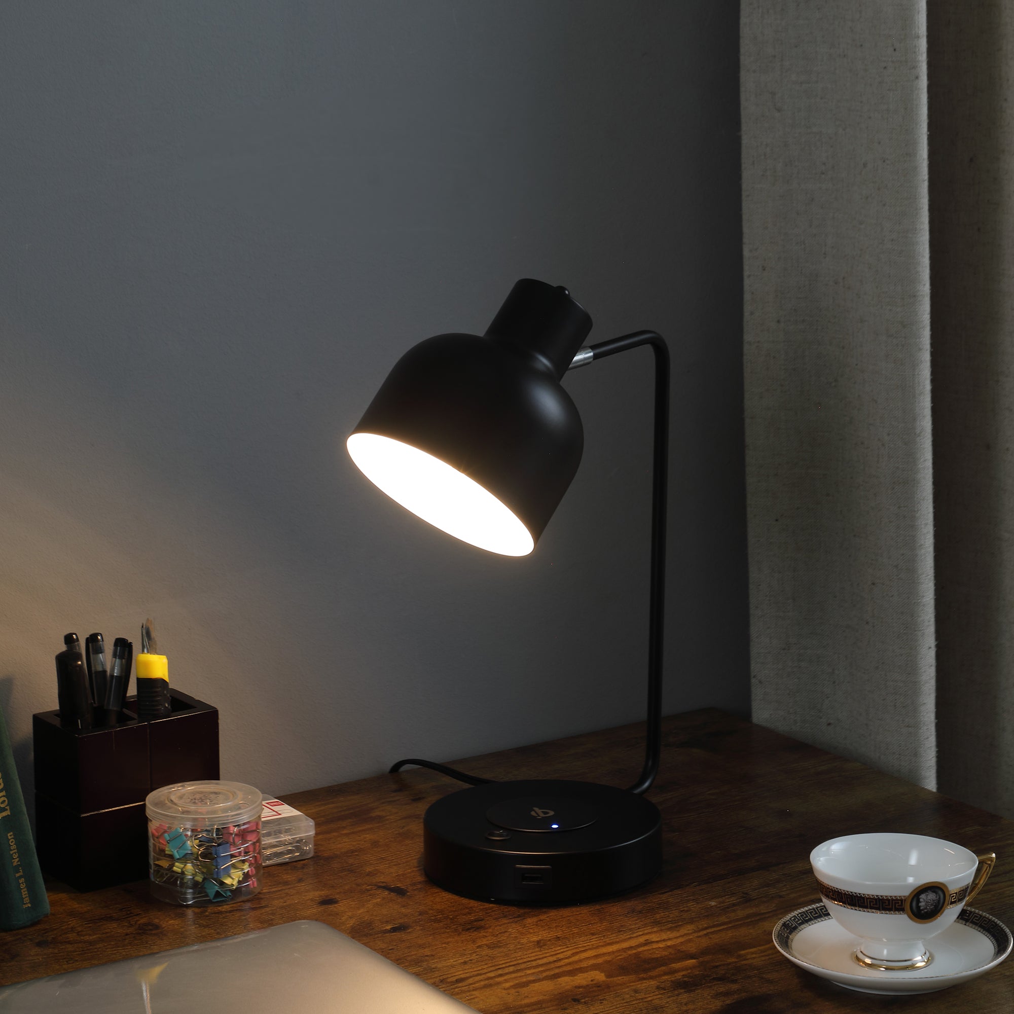 15.25"In Vadim Black Adjustable Student Desk Task Table Lamp W/ Charging Usb Port Station-zoom-4