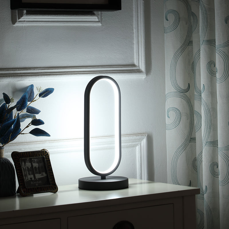 14" In Adras Modern Matte Black Oval Led Contemporary Metal Table Lamp-zoom-