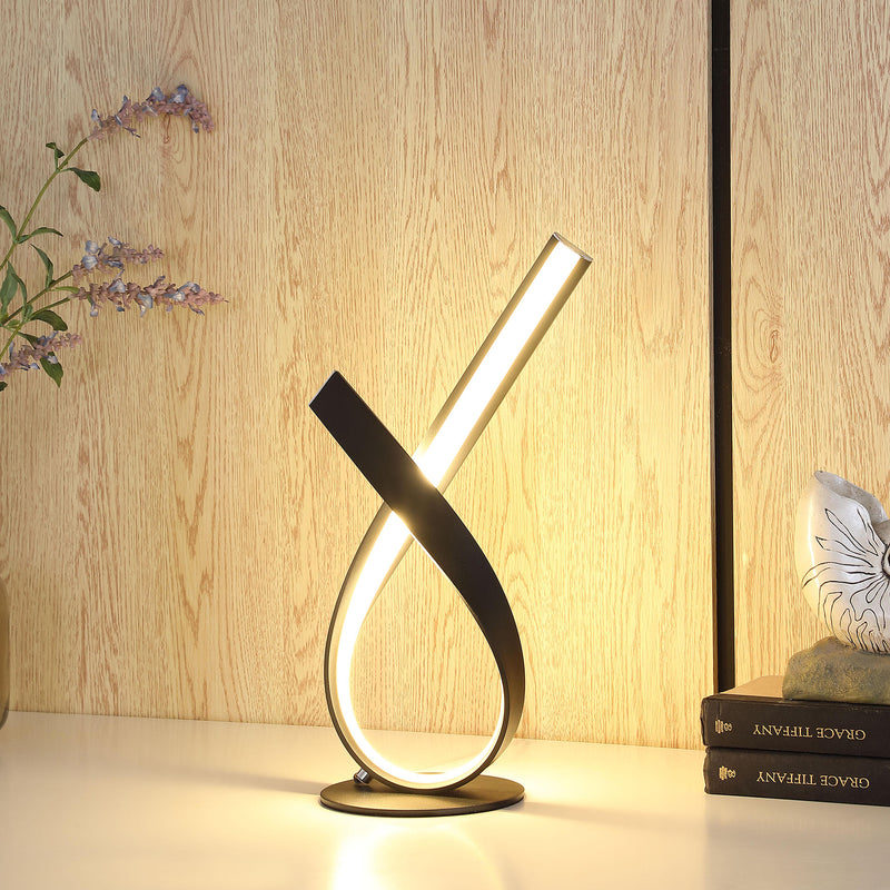 17" In Abstract Upright Ribbon Bow Led Black Metal Table Lamp-zoom-