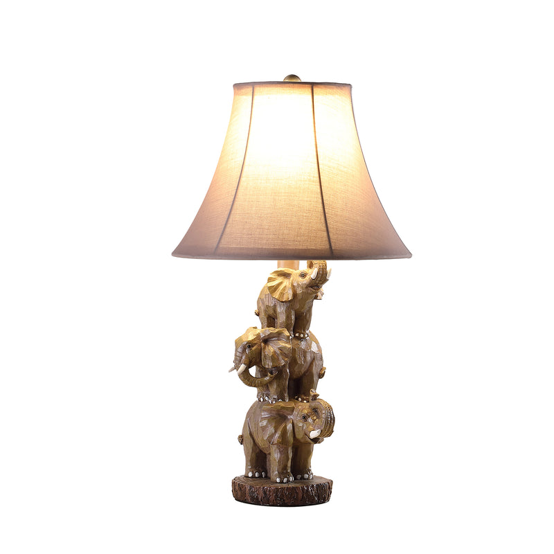 21" In Wildlife 3 Stacked Elephants Polyresin Table Lamp-zoom-