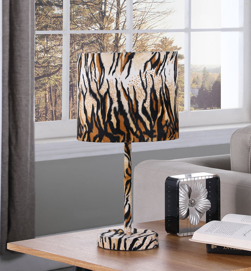 19.25" In Faux Suede Tiger Print Metal Table Lamp-zoom-