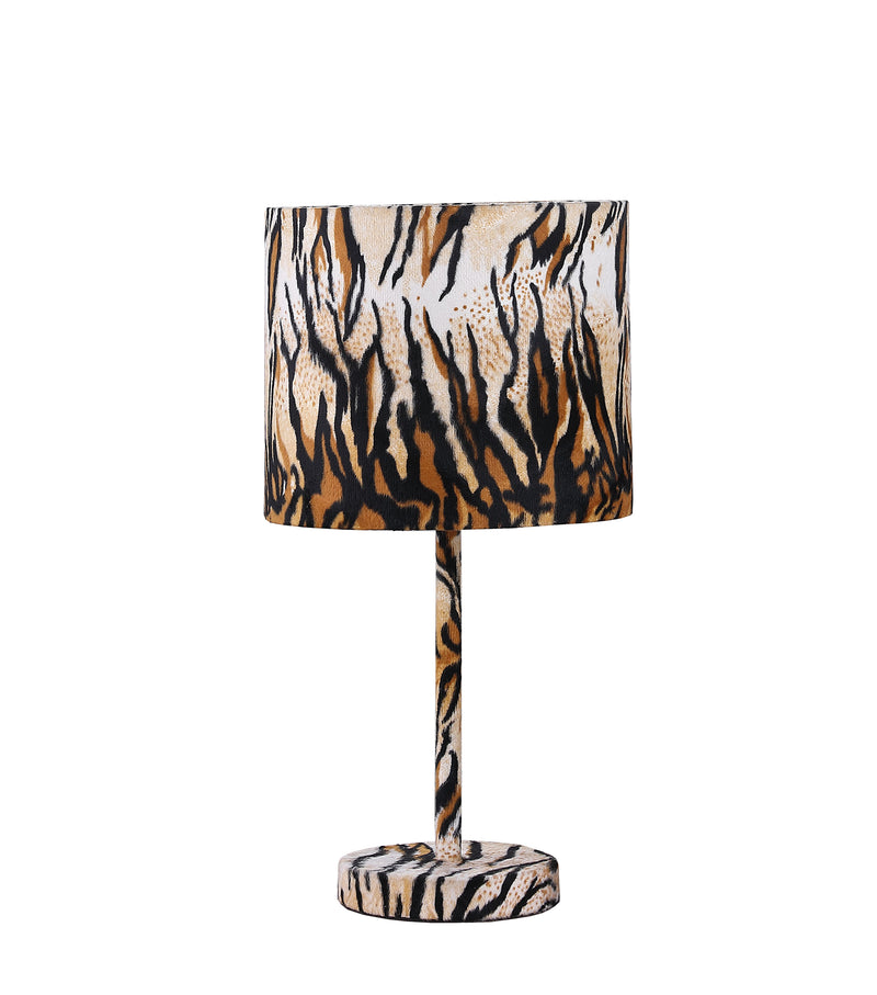19.25" In Faux Suede Tiger Print Metal Table Lamp-zoom-