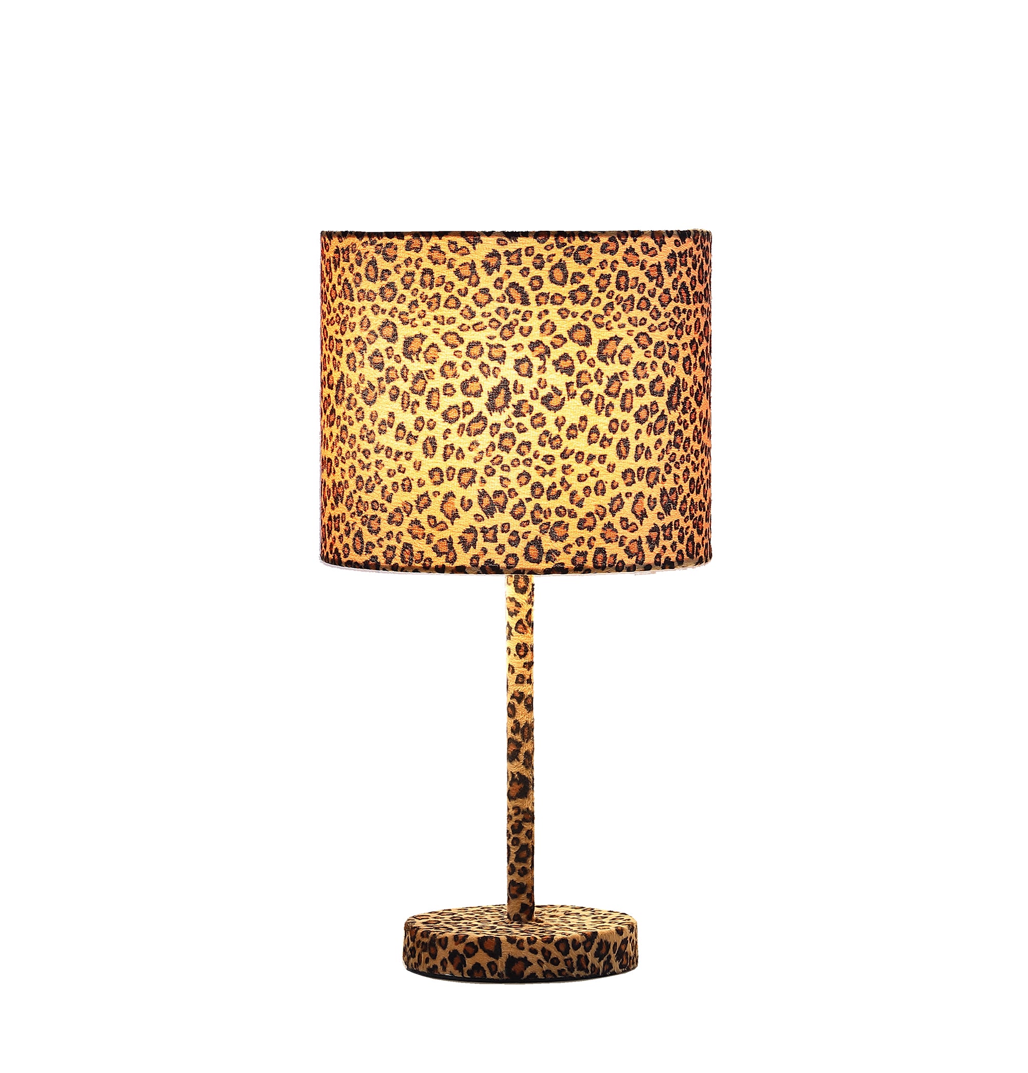 19.25" In Faux Suede Leopard Print Metal Table Lamp