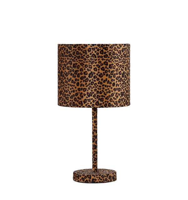 19.25 In Faux Suede Leopard Print Metal Table Lamp