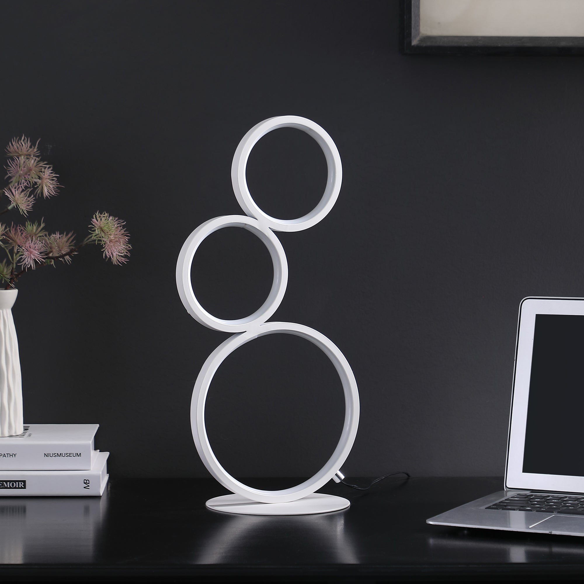 17" In 3-ring Shaped Odu White Led Minimalist Metal Table Lamp-zoom-3