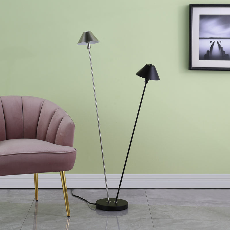 47.5" In Led Double G-9 Matte Powder Black/silver Redman Brushed Nickel Floor Lamp-zoom-