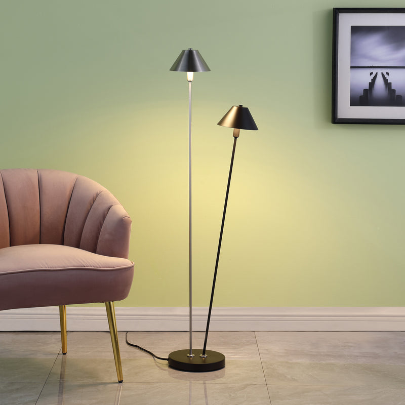 47.5" In Led Double G-9 Matte Powder Black/silver Redman Brushed Nickel Floor Lamp-zoom-