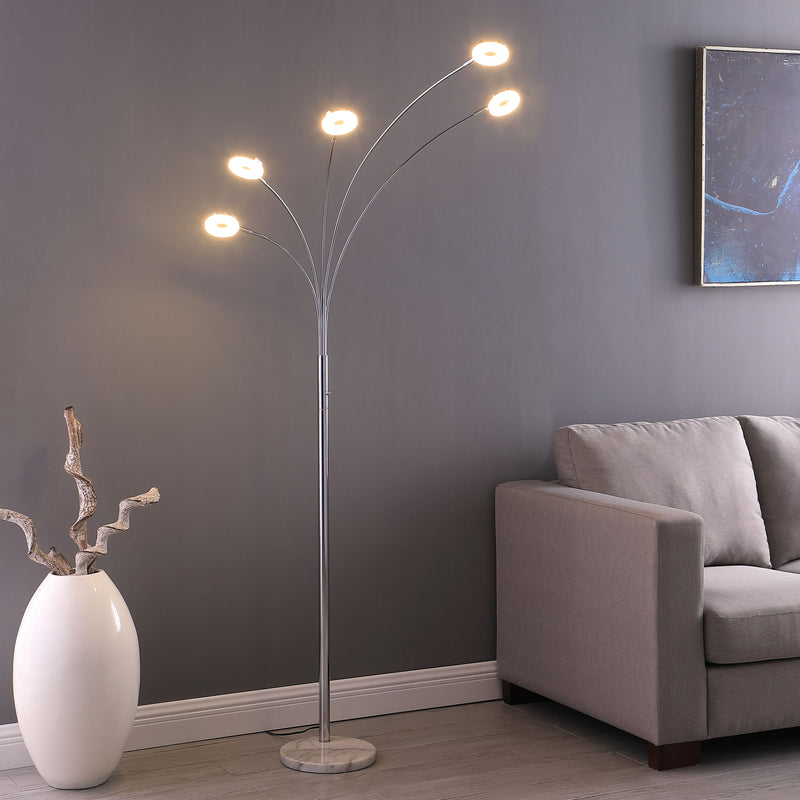 80" Avery 5 Arm Aluminum Chrome Led Semi Arc Floor Lamp-zoom-