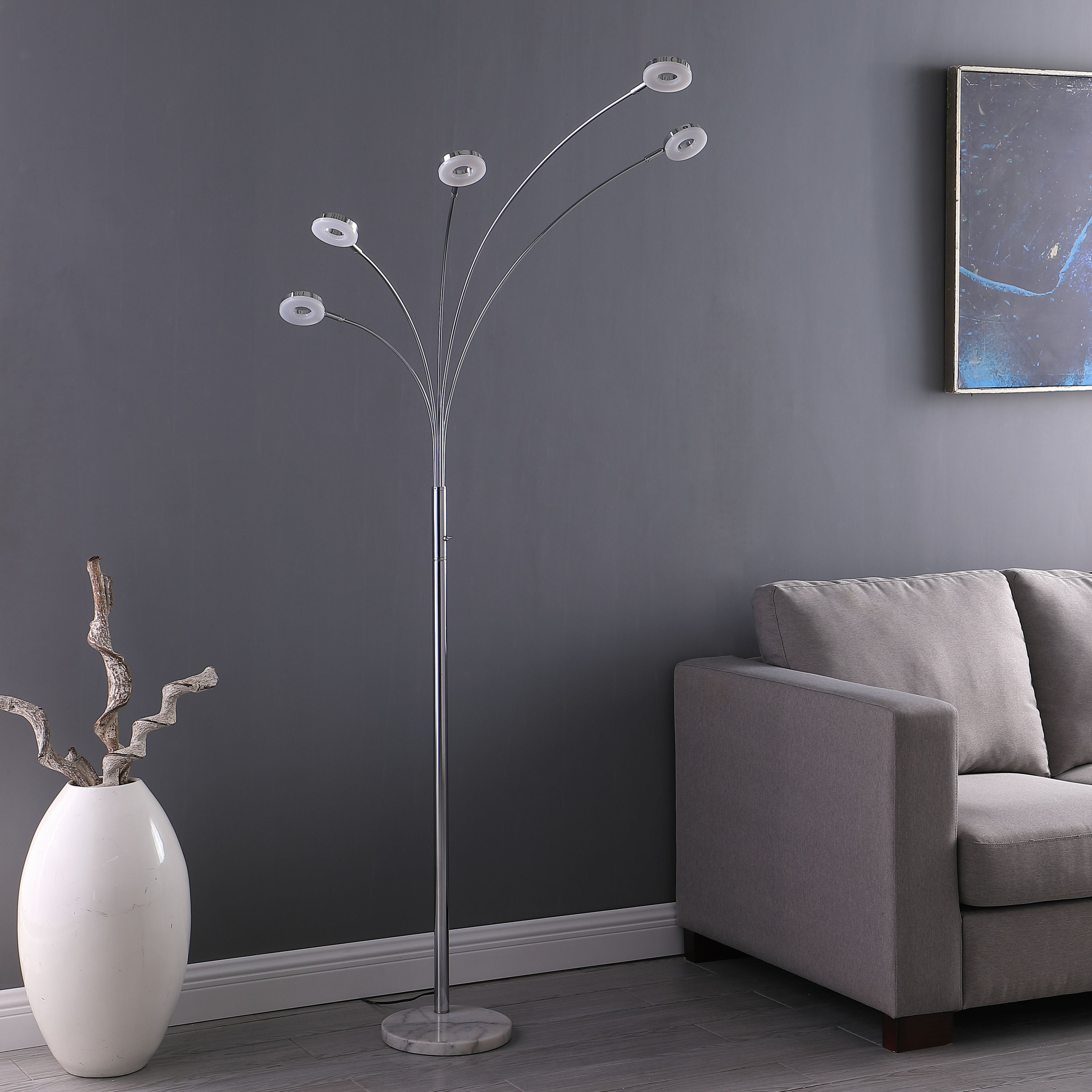 80" Avery 5 Arm Aluminum Chrome Led Semi Arc Floor Lamp-zoom-3